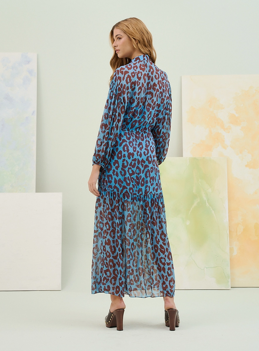 Vestido Longo Estampado Com Mangas Longas Bufantes Estampados Souisy