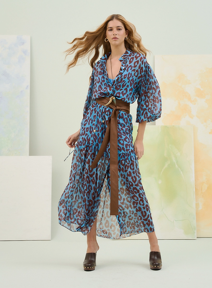 Vestido Longo Estampado Com Mangas Longas Bufantes Estampados Souisy