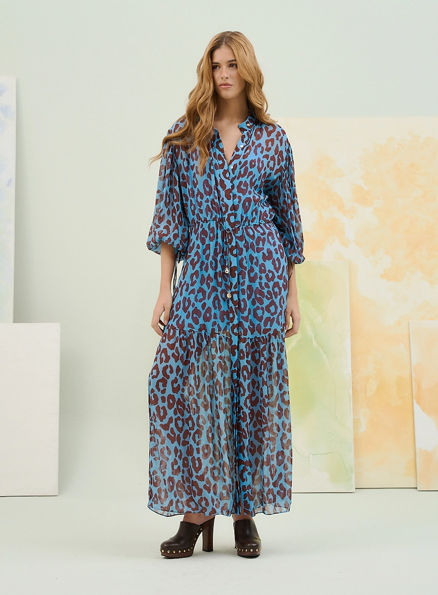Vestido Longo Estampado Com Mangas Longas Bufantes Estampados Souisy