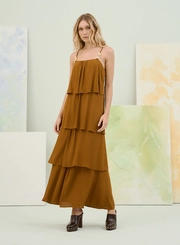 Vestido Longo Com Alça Fina E Aplique Metálico
