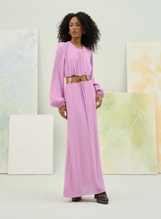Vestido Longo Com Mangas Bufantes E Apliques
