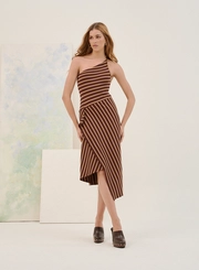 Vestido Midi Assimétrico Estampado Drapeado