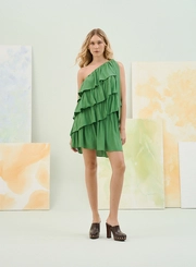 Vestido Curto One Shoulder Com Babados