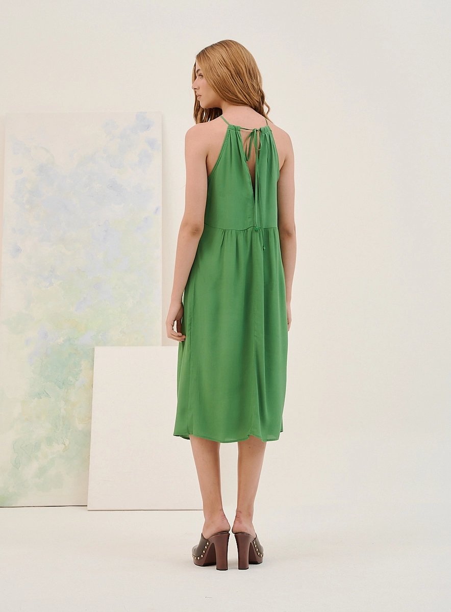 Vestido Midi Basic Comfort Com Decote Halter Verde Souisy