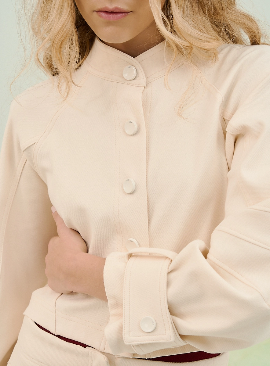 Casaco Basic Comfort Feminino Com Gola Mandarim Bege Souisy