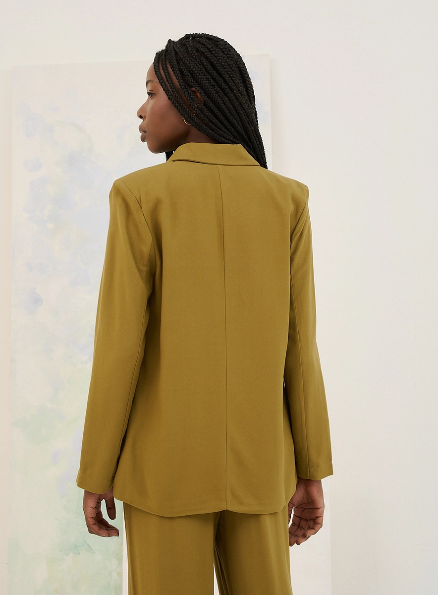 Blazer Basic Comfort Com Fechamento De Um Botão Verde Souisy