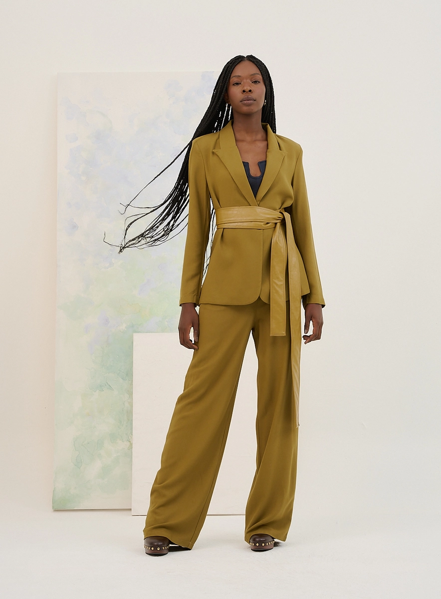 Blazer Basic Comfort Com Fechamento De Um Botão Verde Souisy
