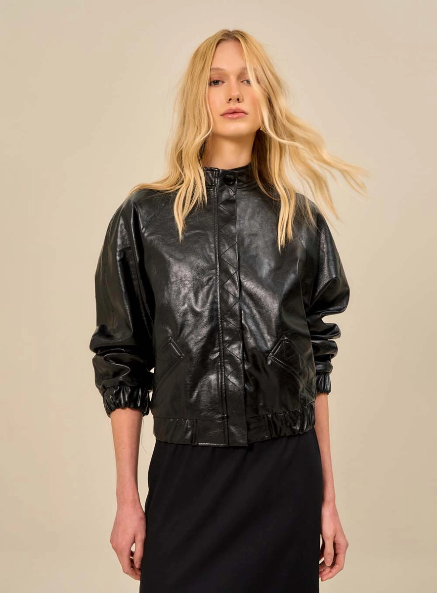 Jaqueta Feminina Bomber Em Pu Preto Souisy