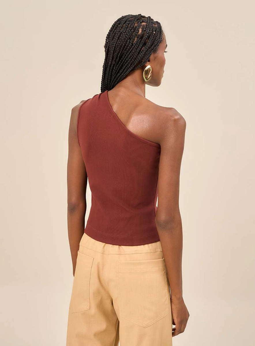 Blusa Feminina Com Um Ombro Só Marrom Souisy