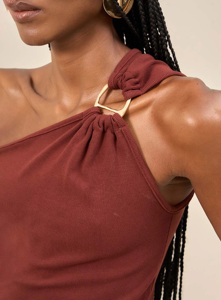 Blusa Feminina Com Um Ombro Só Marrom Souisy