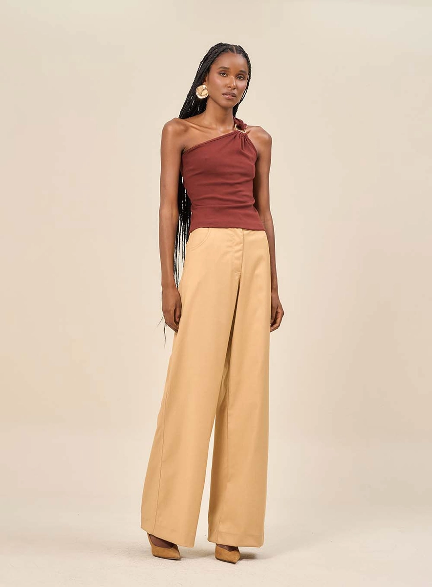 Blusa Feminina Com Um Ombro Só Marrom Souisy