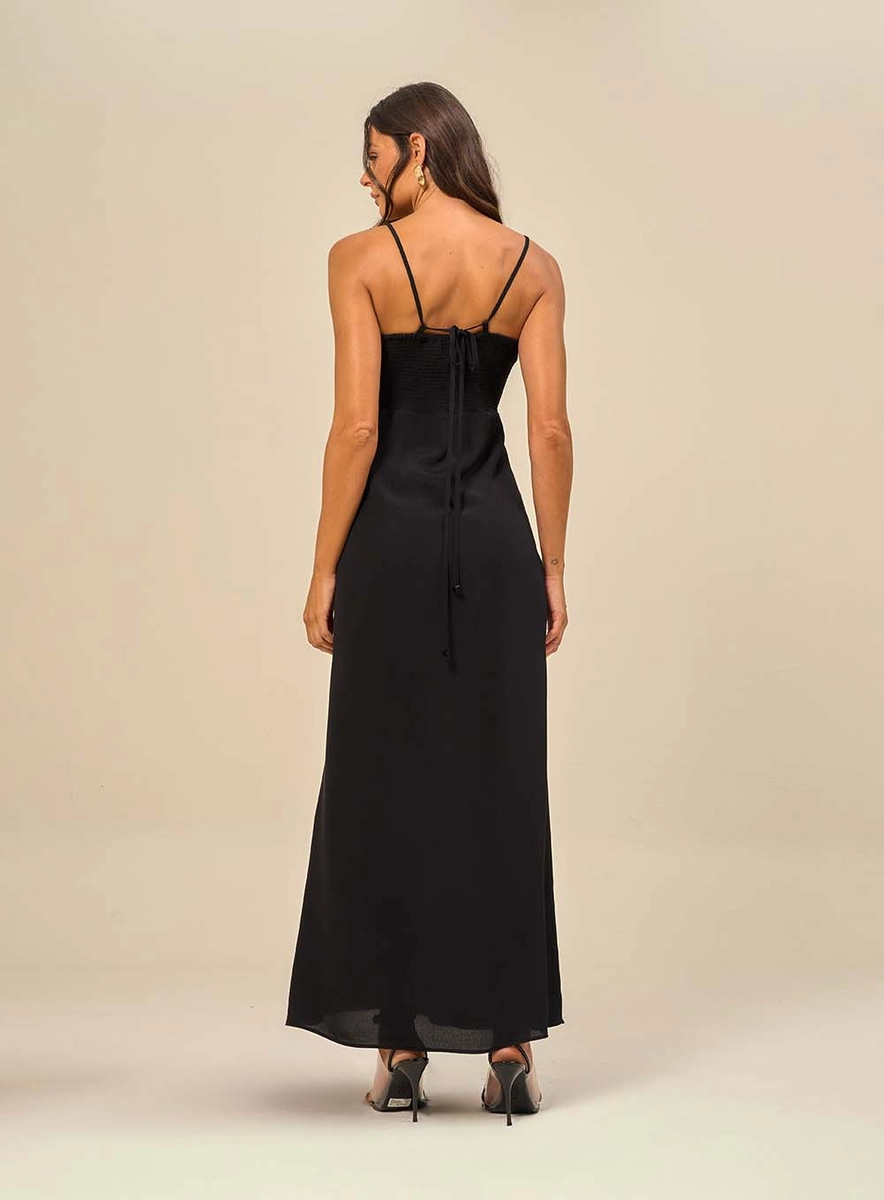 Vestido Longo Com Recorte Vazado Preto Souisy