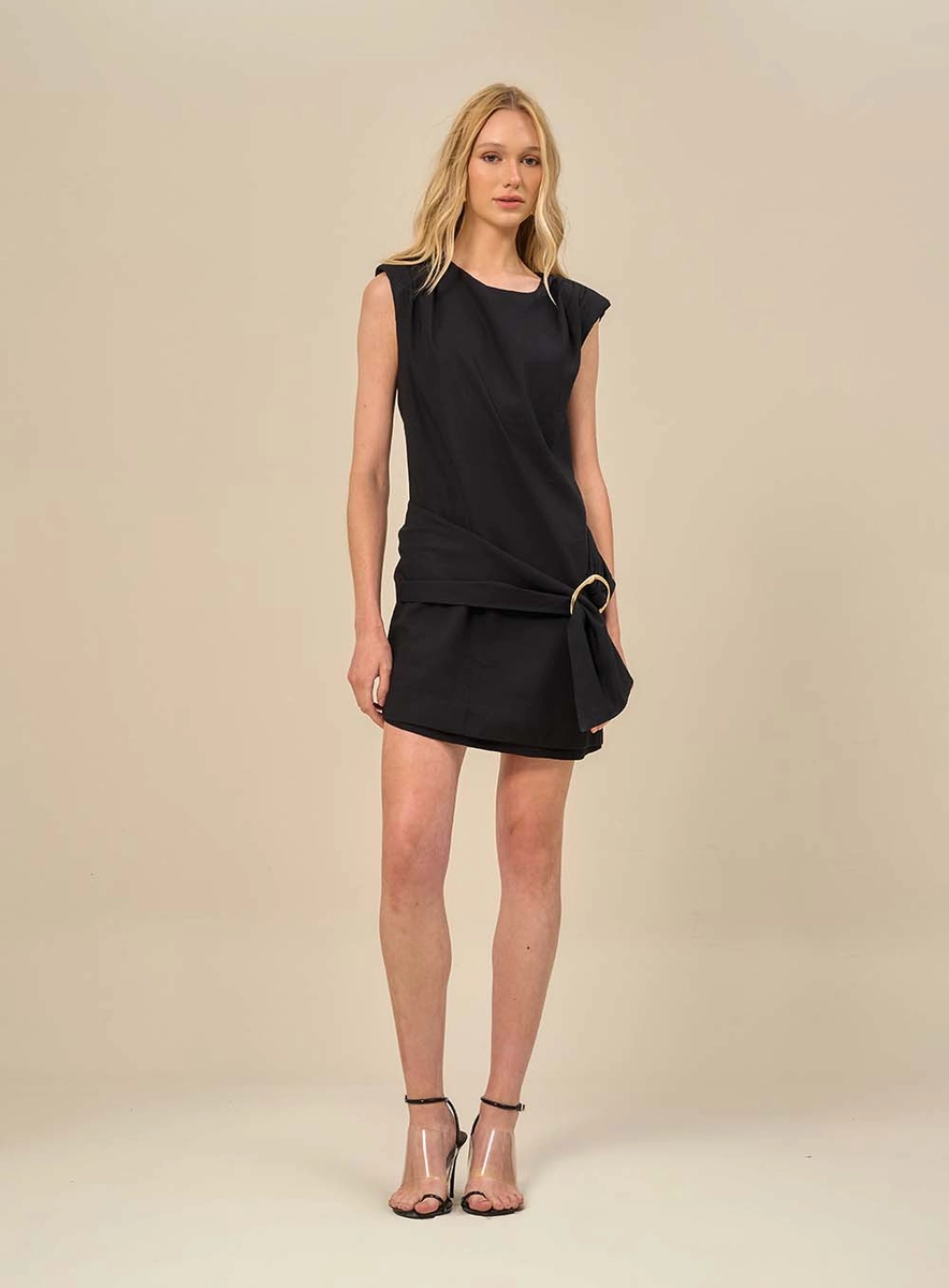Vestido Curto Com Argola Lateral Preto Souisy