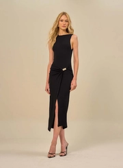 Vestido Midi Com Drapeado Lateral