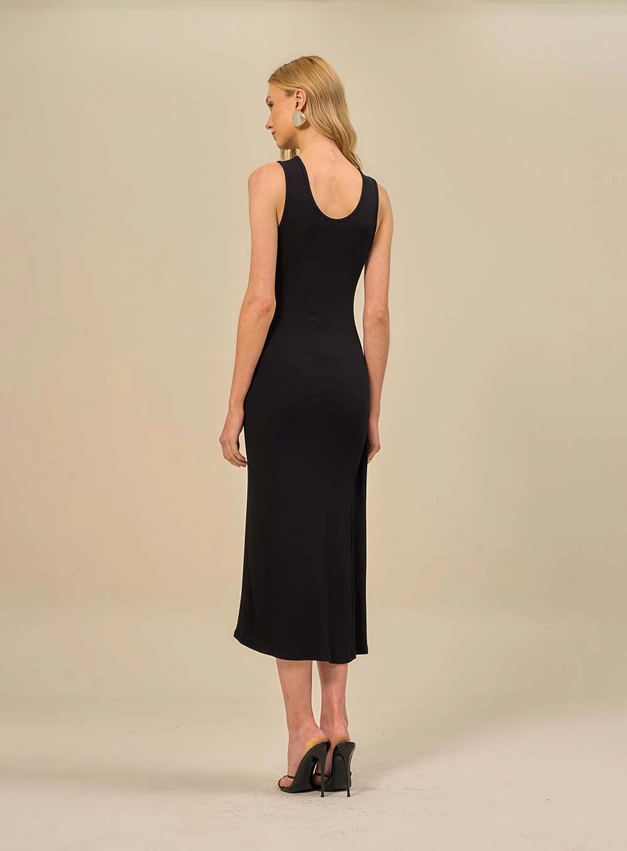 Vestido Midi Com Drapeado Lateral Preto Souisy