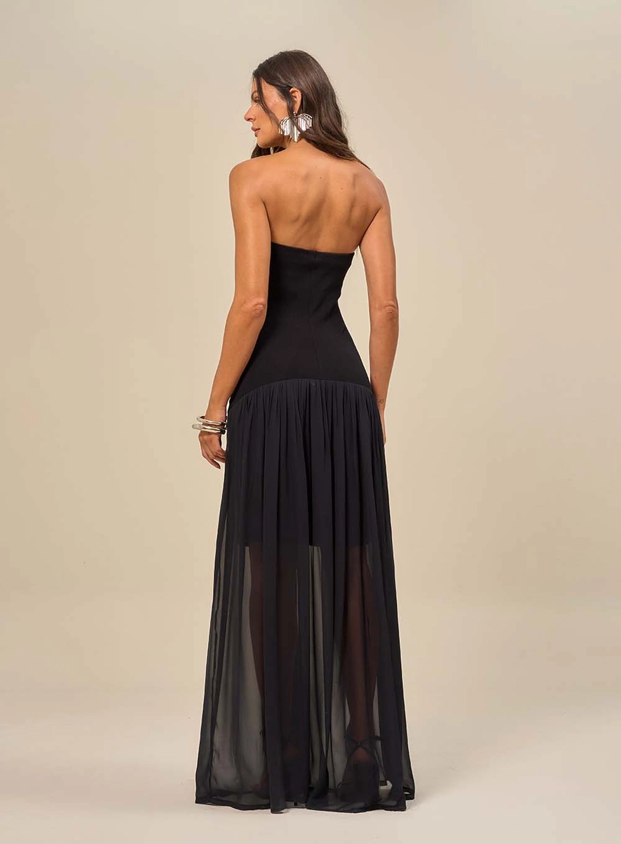 Vestido Longo Com Decote Tomara Que Caia Preto Souisy