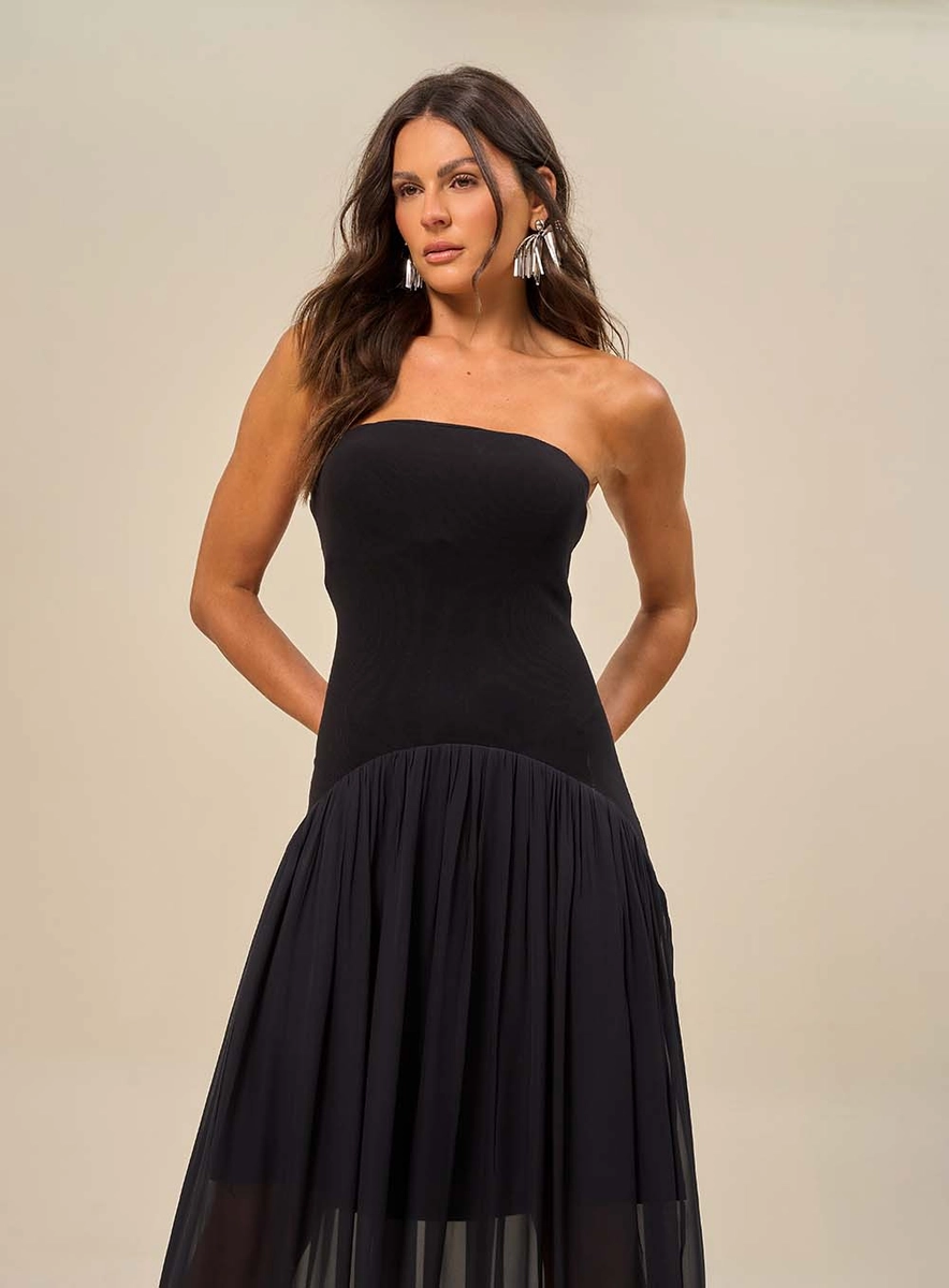 Vestido Longo Com Decote Tomara Que Caia Preto Souisy