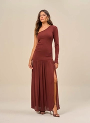 Vestido Longo Com Manga Longa Única