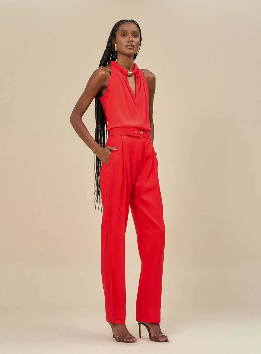 Calça Feminina Com Cinto Integrado Vermelho Souisy