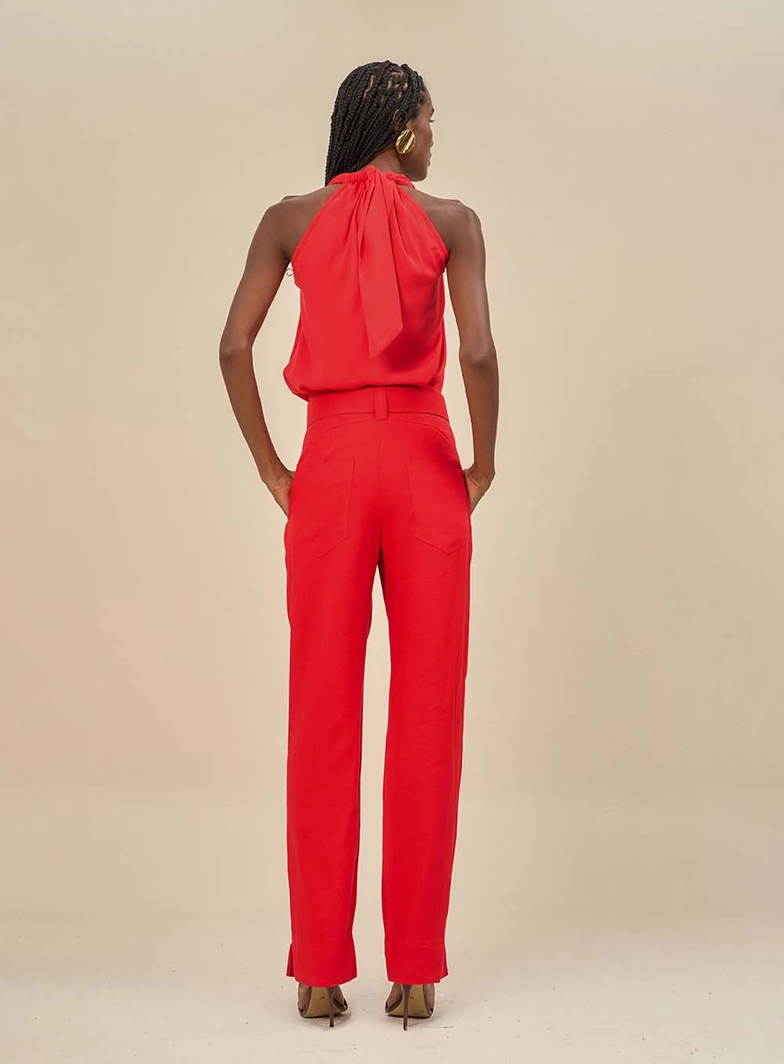 Calça Feminina Com Cinto Integrado Vermelho Souisy