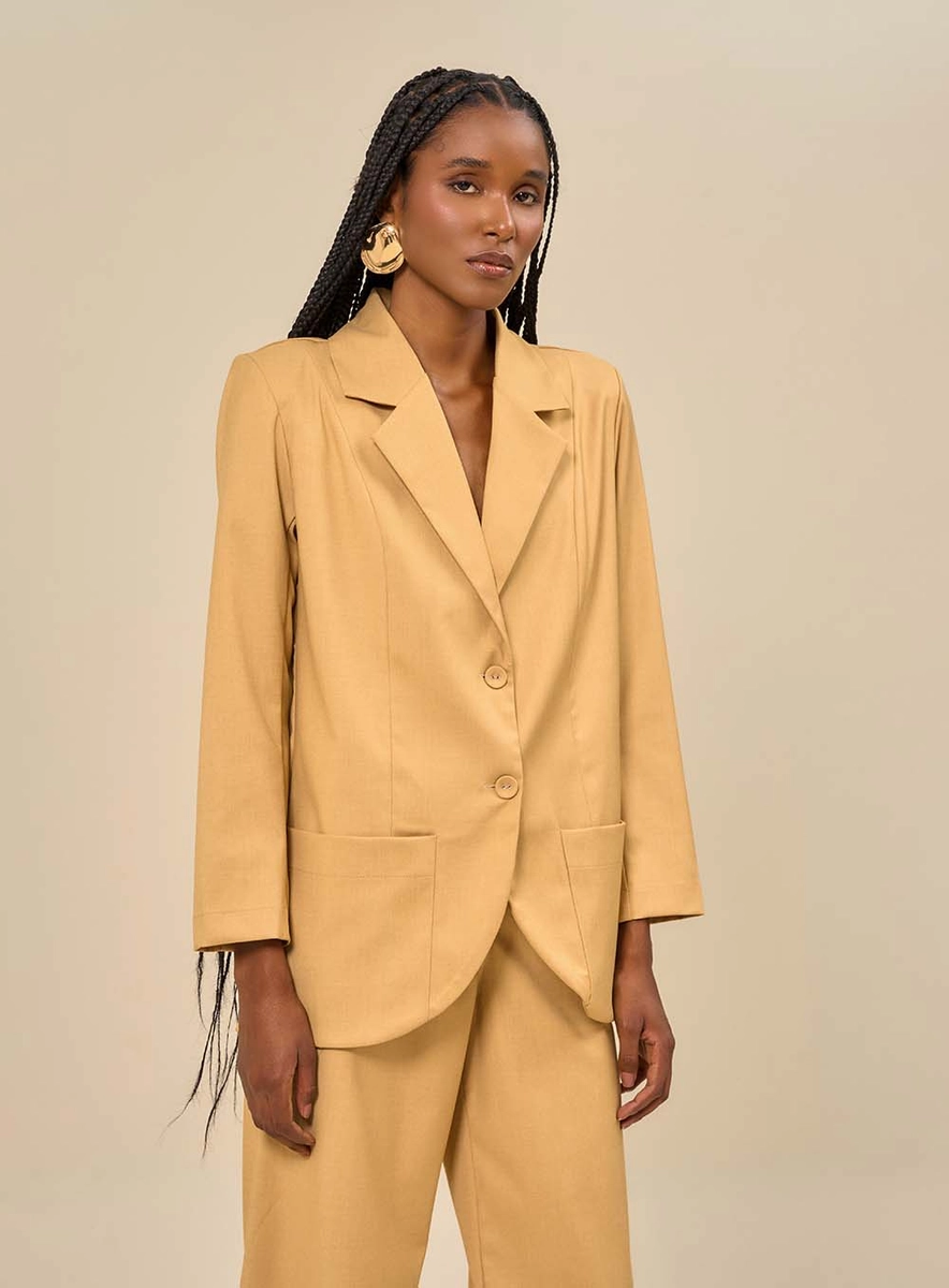 Blazer Feminino Com Abotoamento Duplo Bege Souisy