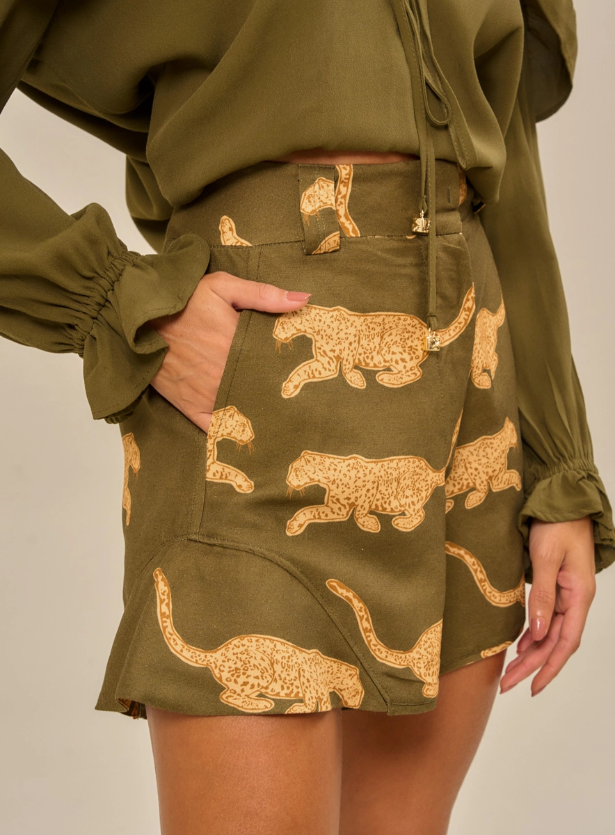 Short Feminino Estampado Com Bolsos Faca Estampados Souisy