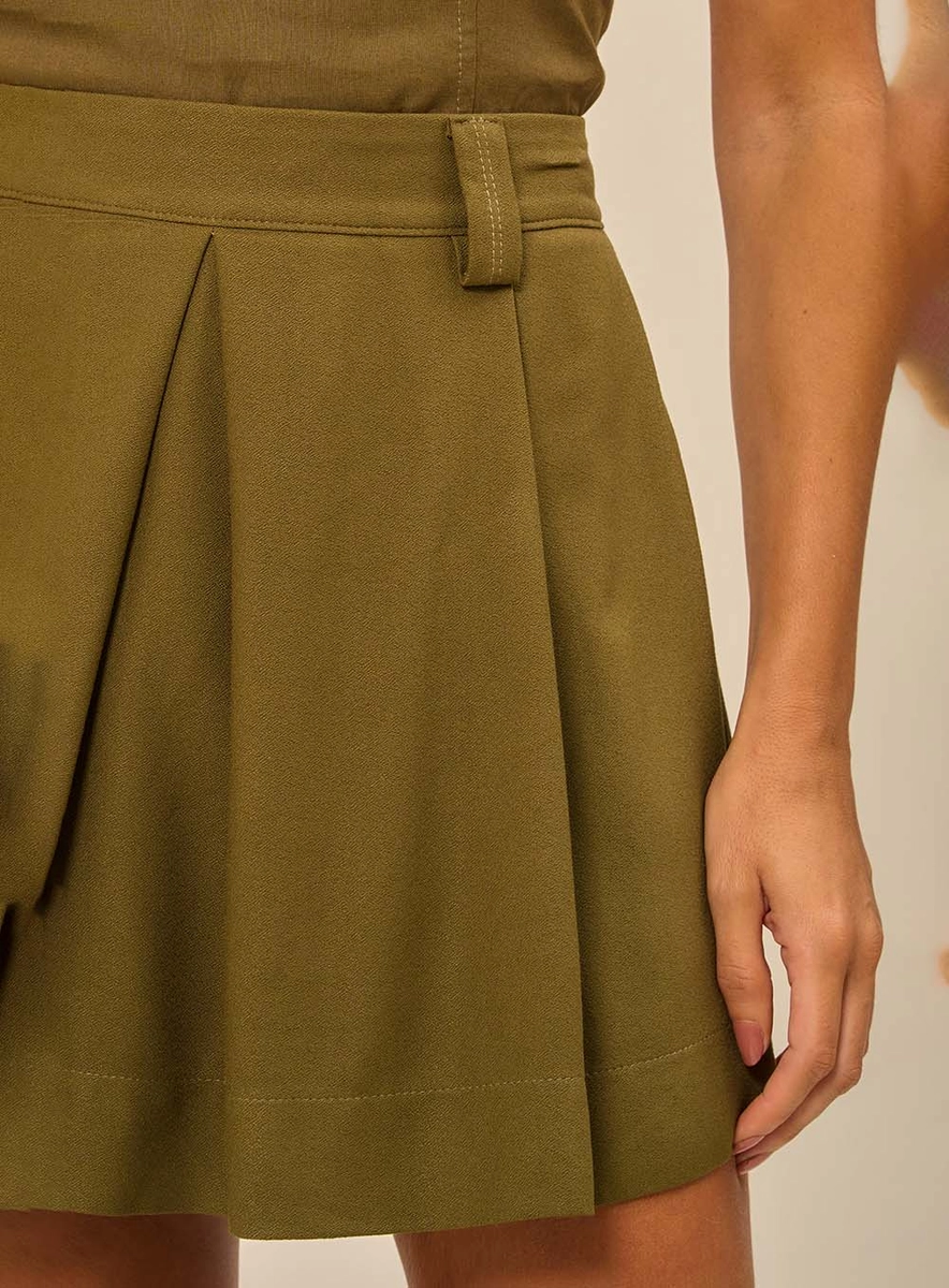 Short Saia Feminino Com Barra Evasê Verde Souisy