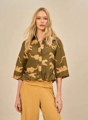 Camisa Estampada Com Babado Na Barra