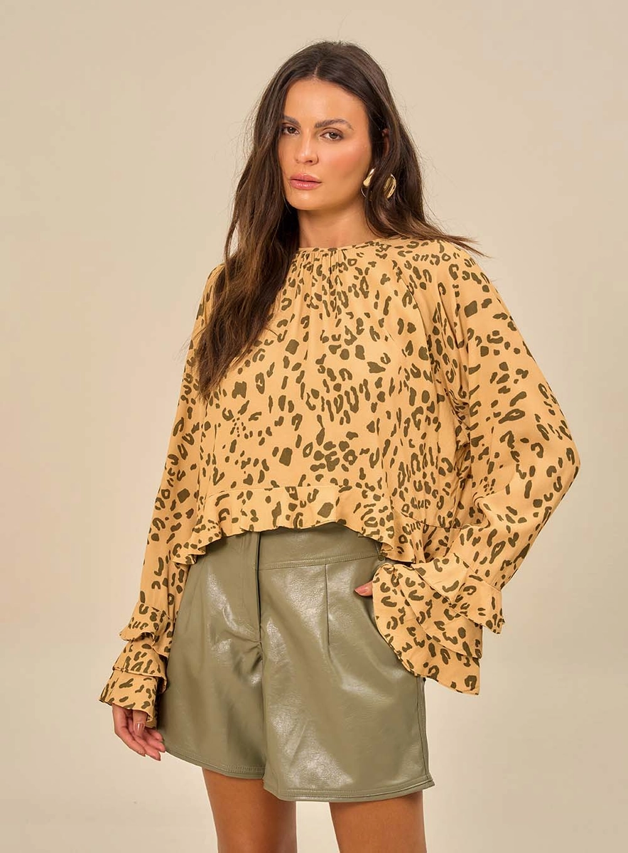 Blusa Feminina Estampada Com Mangas Bufantes Estampados Souisy