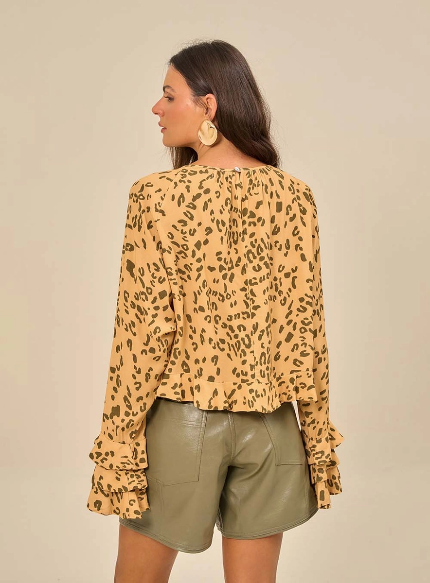 Blusa Feminina Estampada Com Mangas Bufantes Estampados Souisy