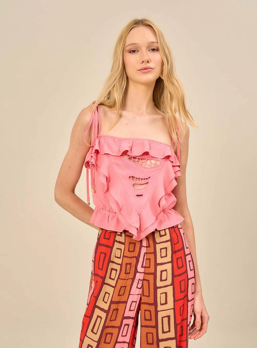 Blusa Feminina Com Alças Ajustáveis Rosa Souisy