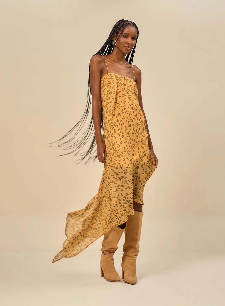 Vestido Midi Estampado Com Alças Finas Estampados Souisy