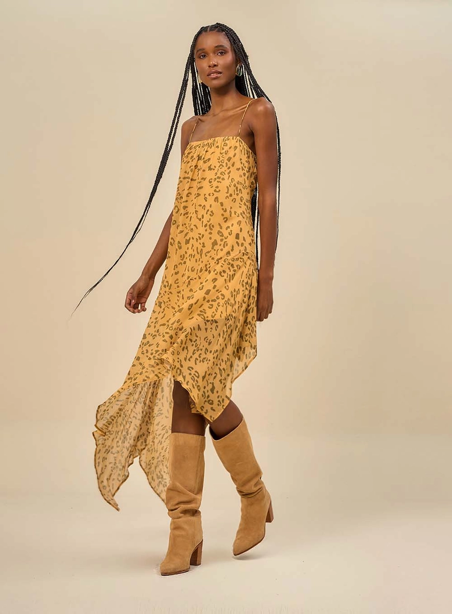 Vestido Midi Estampado Com Alças Finas Estampados Souisy