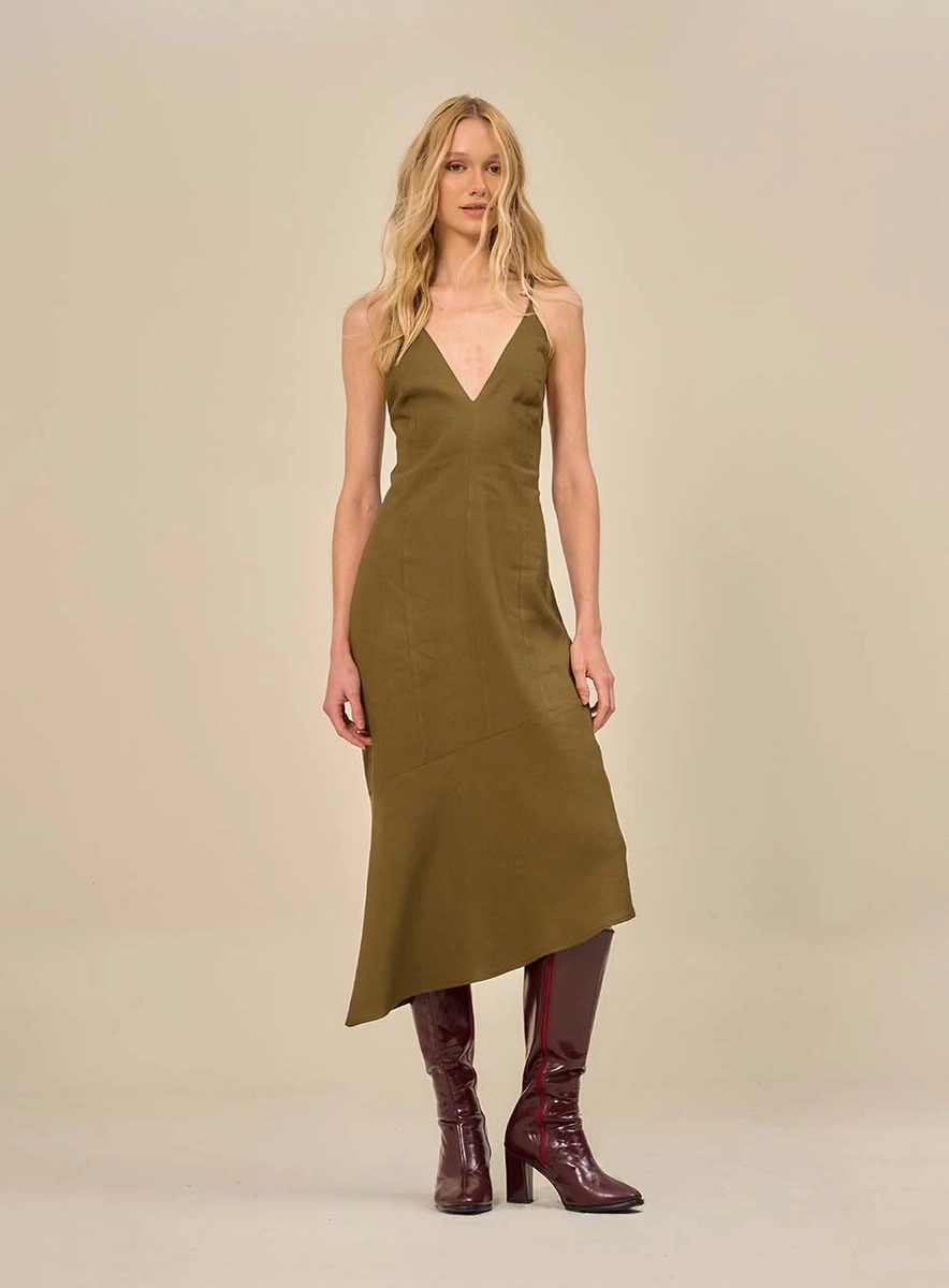 Vestido Midi Com Decote V Verde Souisy