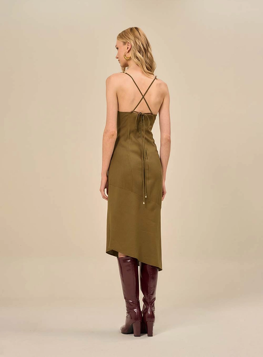 Vestido Midi Com Decote V Verde Souisy