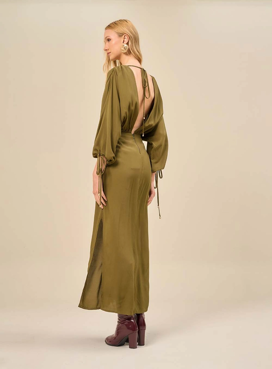 Vestido Longo Com Mangas Amplas Verde Souisy