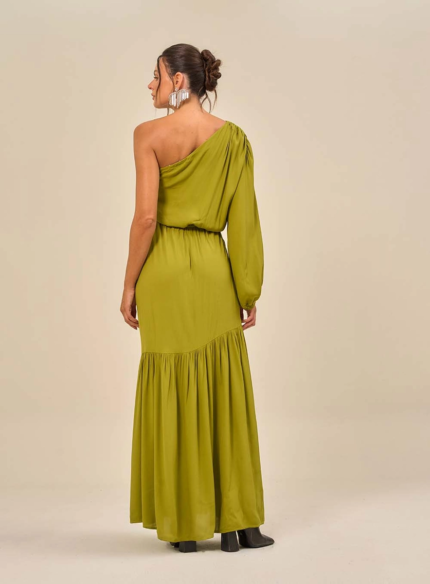 Vestido Longo Com Uma Manga Ampla Verde Souisy