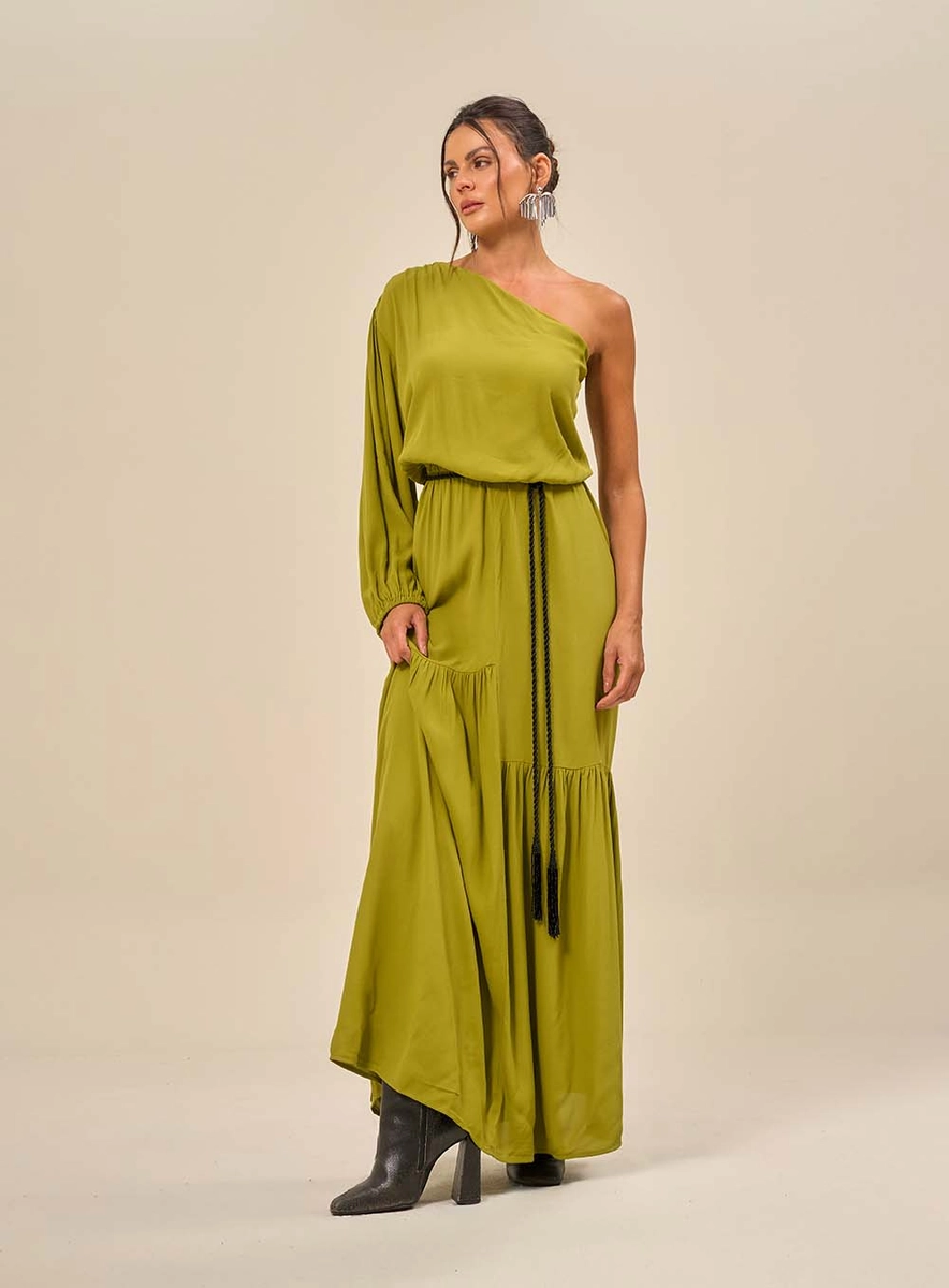 Vestido Longo Com Uma Manga Ampla Verde Souisy