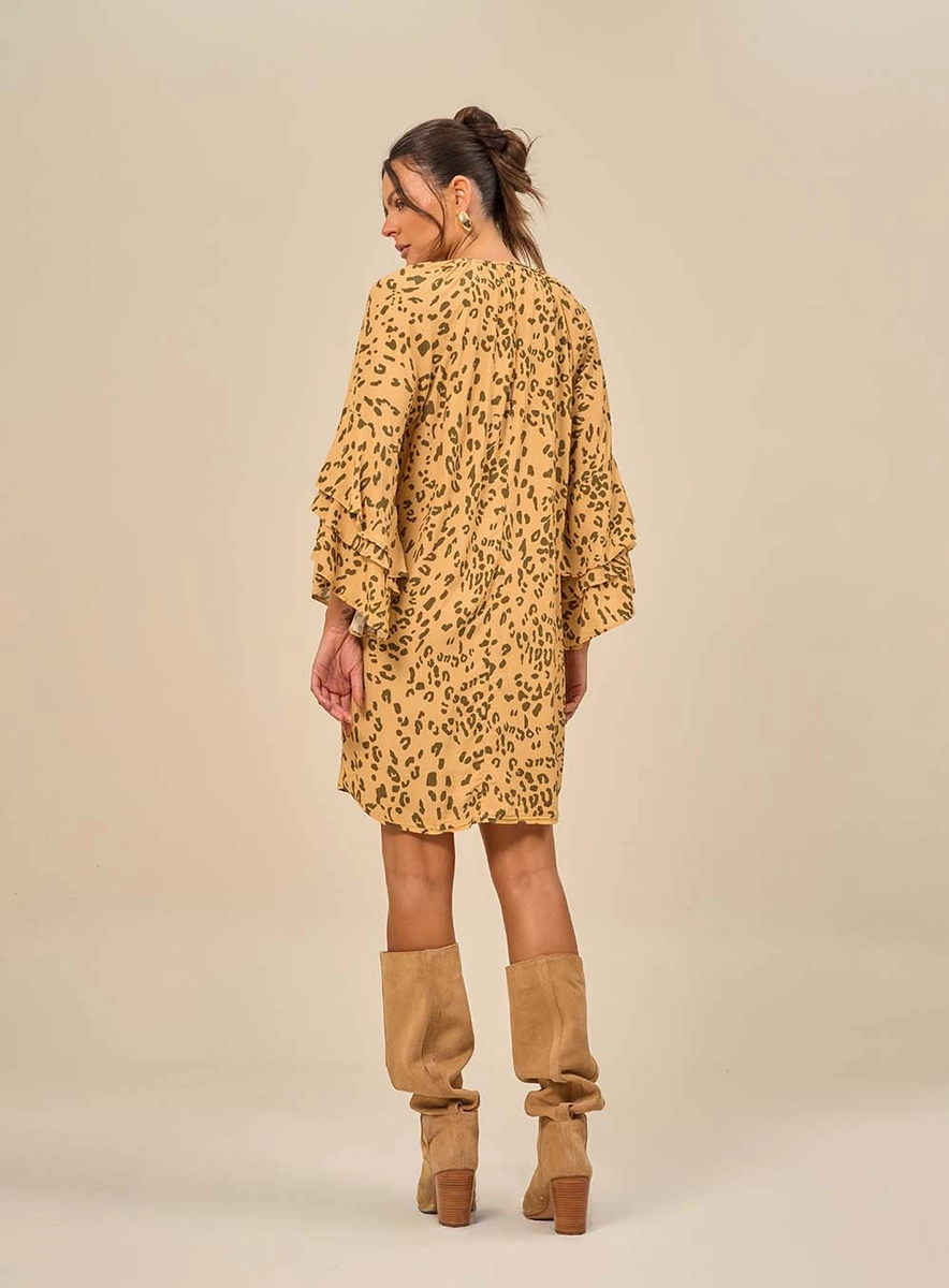 Vestido Curto Estampado Com Gola Franzida Estampados Souisy
