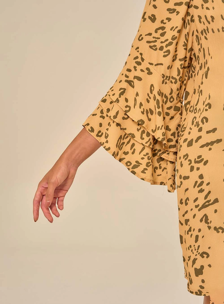Vestido Curto Estampado Com Gola Franzida Estampados Souisy