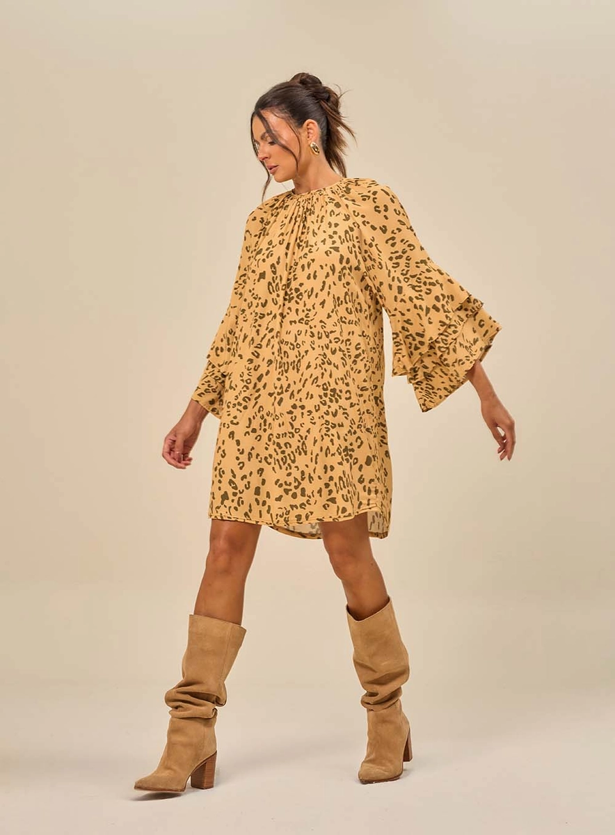 Vestido Curto Estampado Com Gola Franzida Estampados Souisy