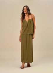 Vestido Longo Com Alças Finas E Franzido