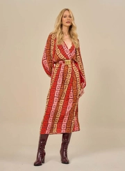 Vestido Midi Com Estampa Geométrica