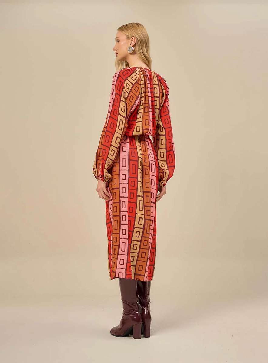 Vestido Midi Com Estampa Geométrica Estampados Souisy