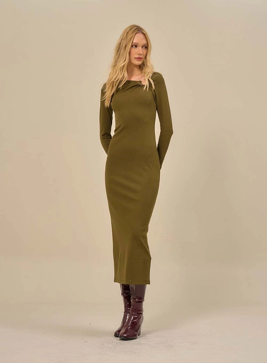 Vestido Midi Com Detalhe Metálico Verde Souisy