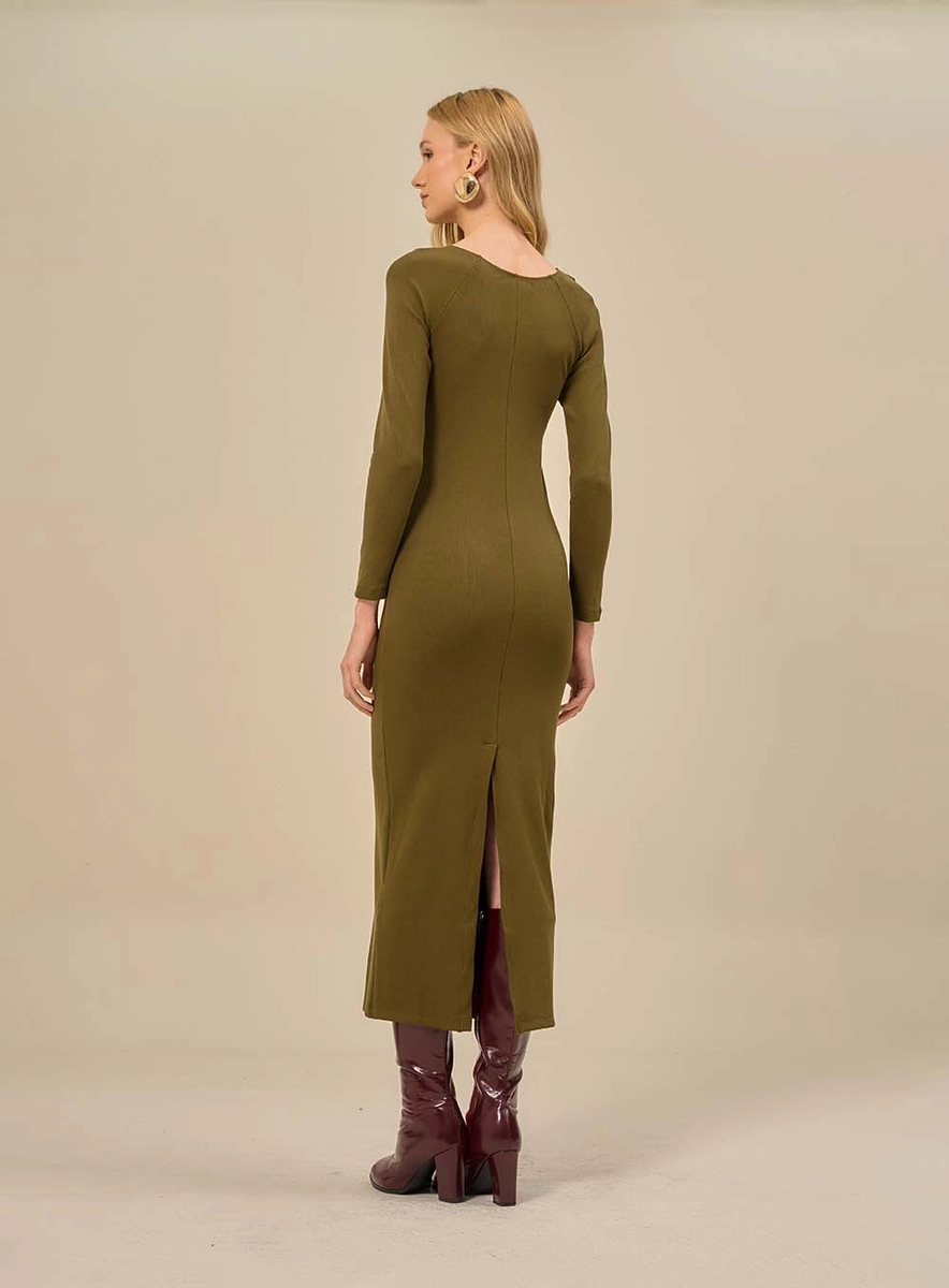 Vestido Midi Com Detalhe Metálico Verde Souisy