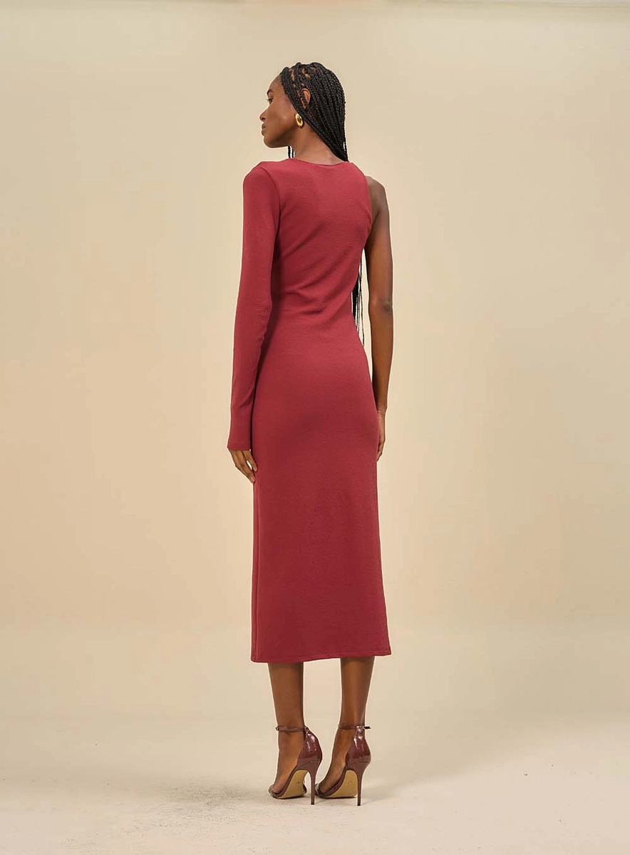 Vestido Midi Com Detalhe Em Uma Alça Bordô Souisy