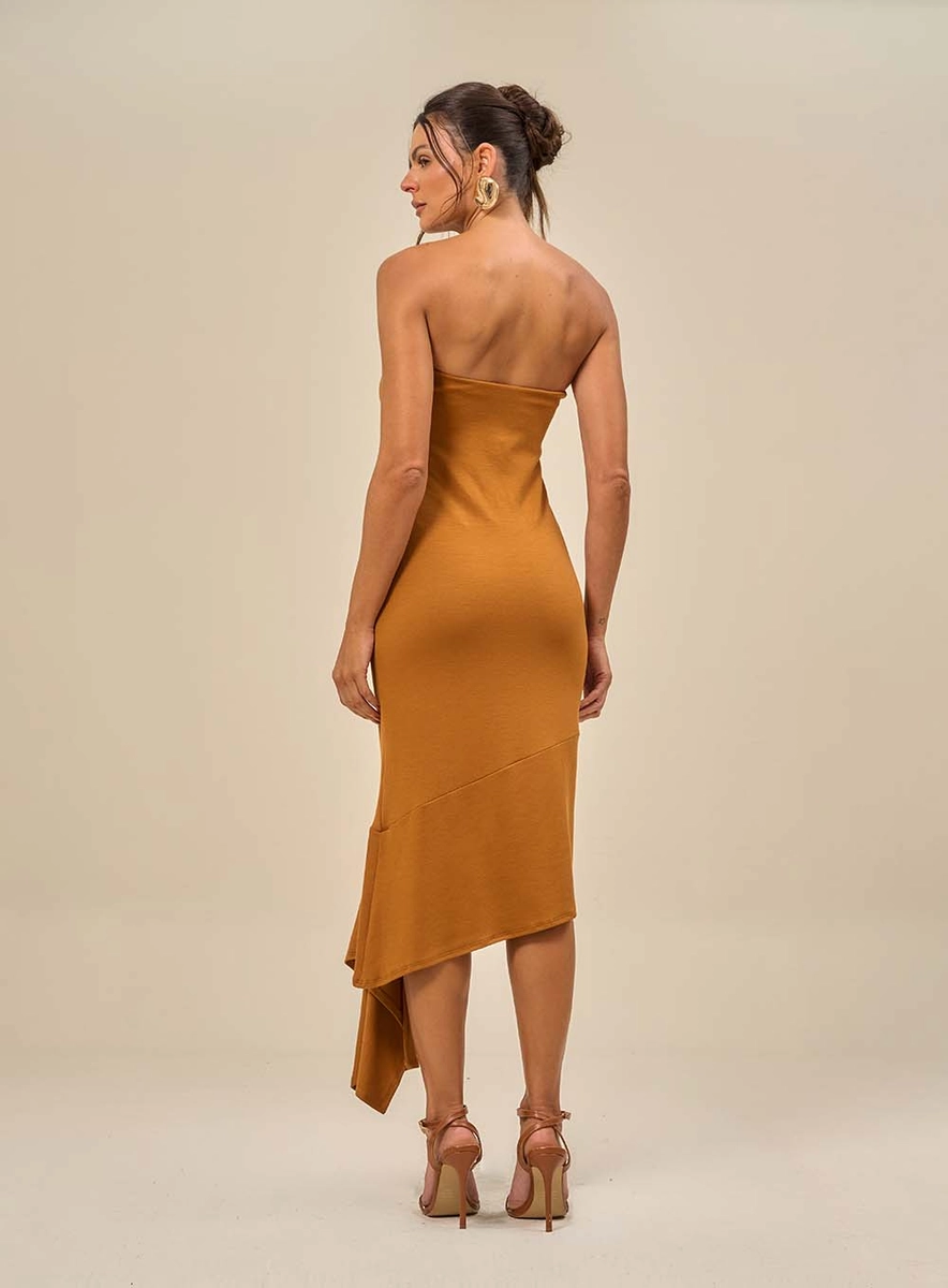 Vestido Midi Tomara Que Caia Com Babado Marrom Souisy