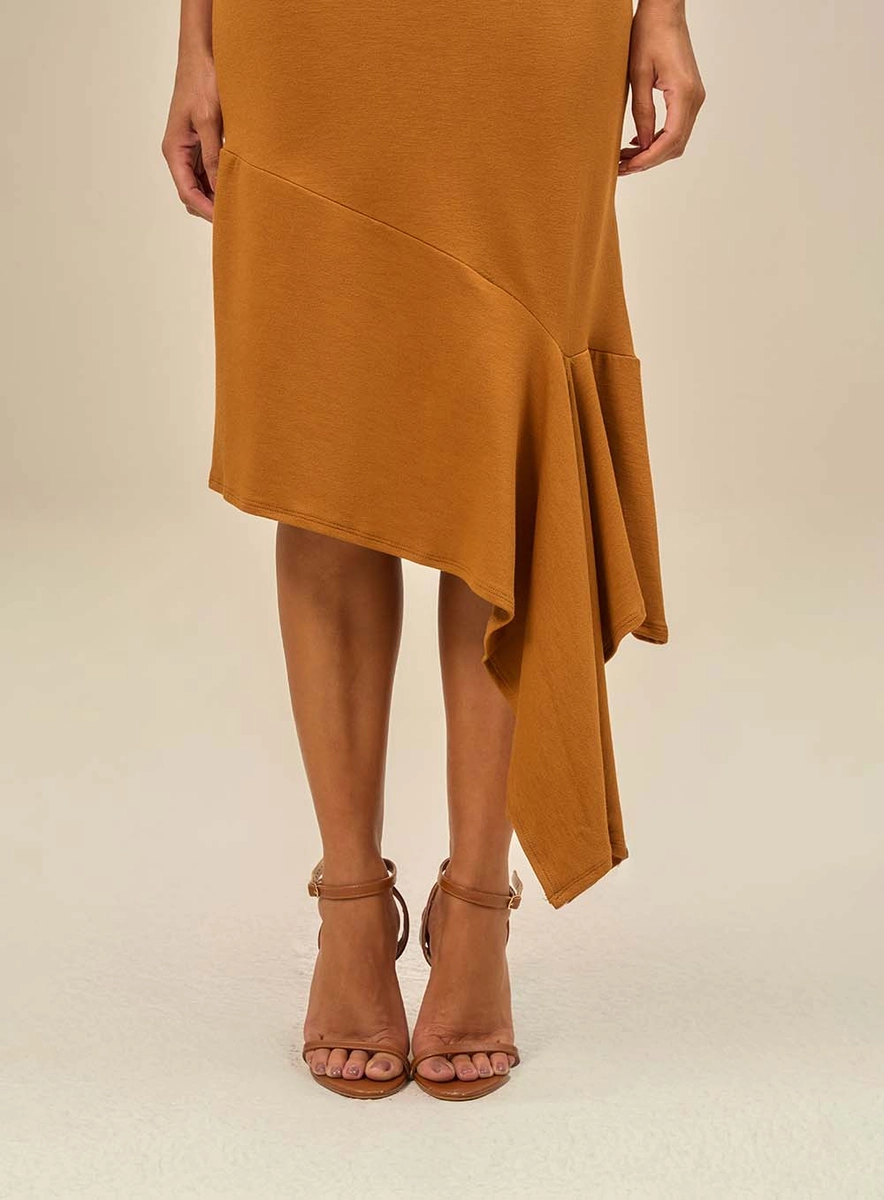 Vestido Midi Tomara Que Caia Com Babado Marrom Souisy