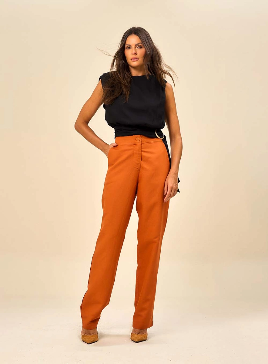 Calça Feminina Com Cintura Alta Marrom Souisy